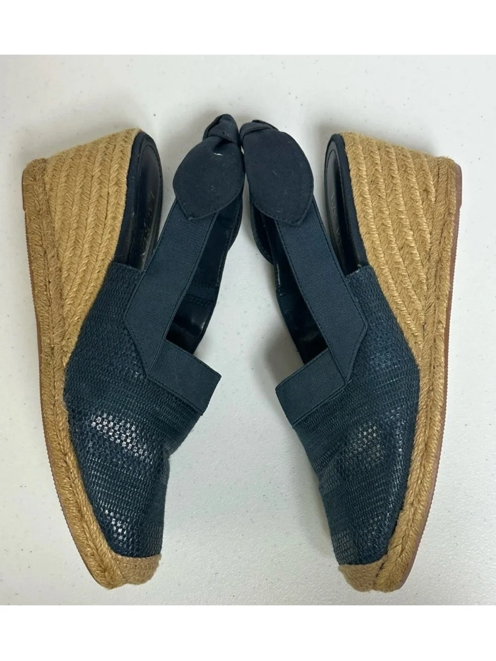 RALPH LAUREN Women’s Blue/Gold Burlap Mesh Wedge Shoe Size 9.5